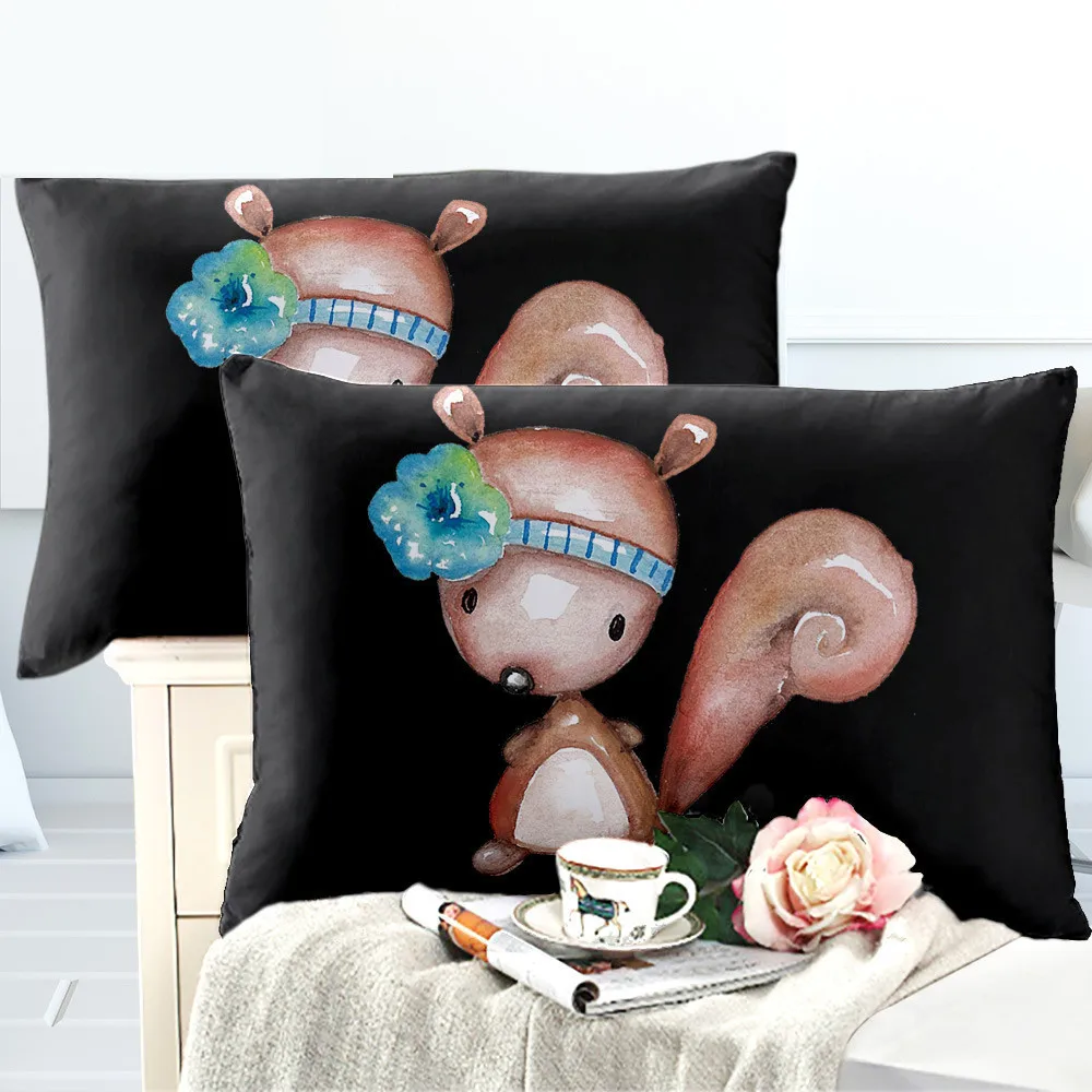 Cartoon Squirrel Print Bedding Set Cute Animal Duvet Cover Blue Flower Bed Kids Bedclothes Pillowcase Home Decor | Дом и сад