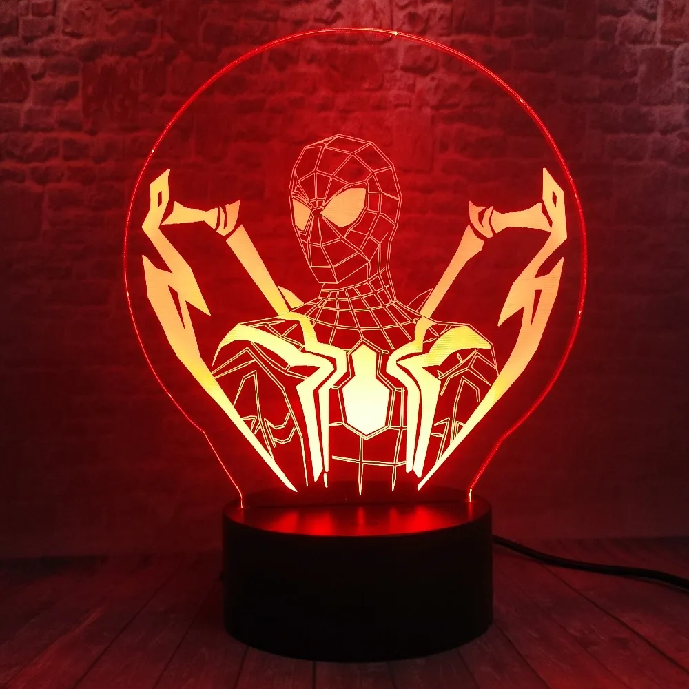 Прохладный мальчик подарки 3D светодиодный Marvel Ultimate «Человек-паук»; лампы Ночной светильник сенсорный 7 Авто Цвет градиент пижамный комплект с рисунком «человека игрушки Рождественский Декор подарки