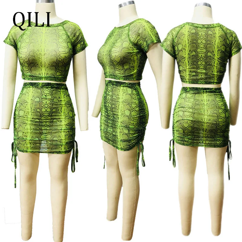 QILI/летнее платье с коротким рукавом и принтом комплект из двух предметов мини