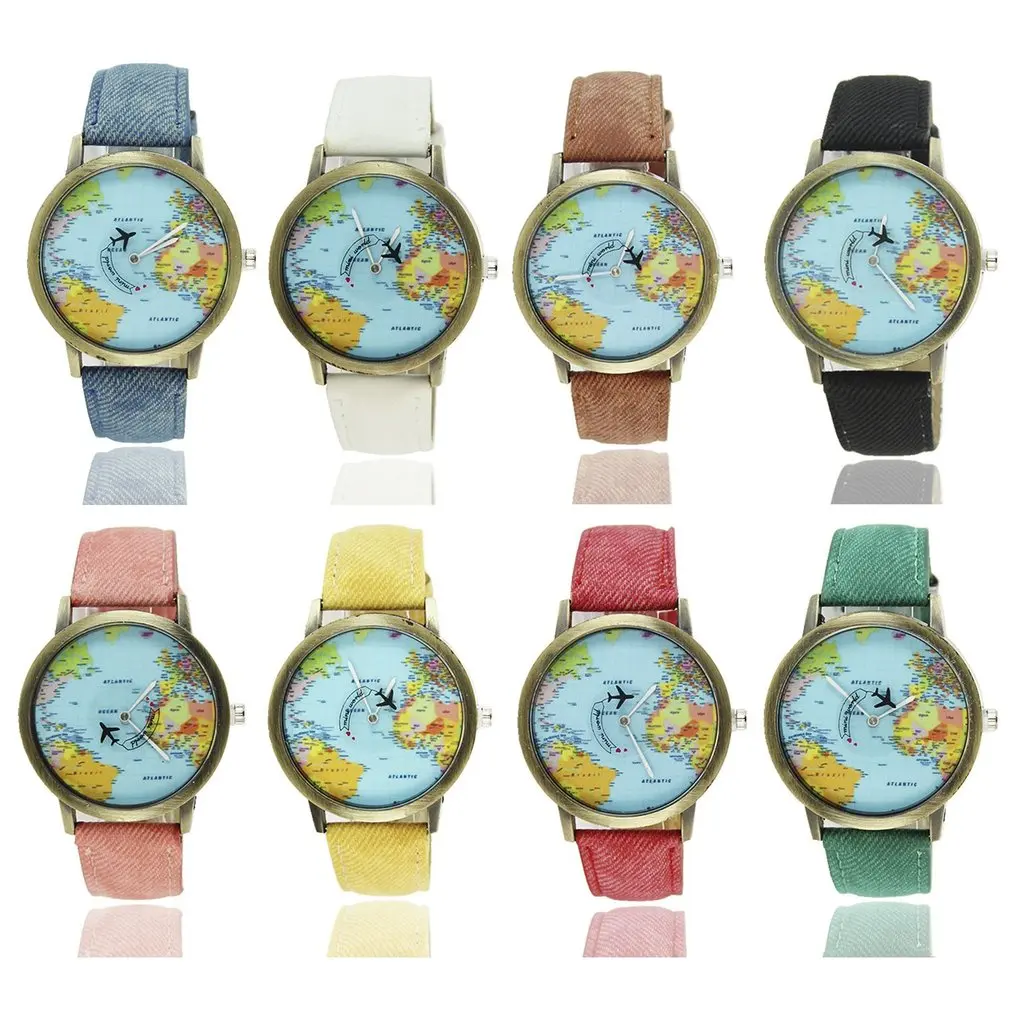 World Maps с рисунком самолета холщовые ремешки ремешок для часов модный дизайн