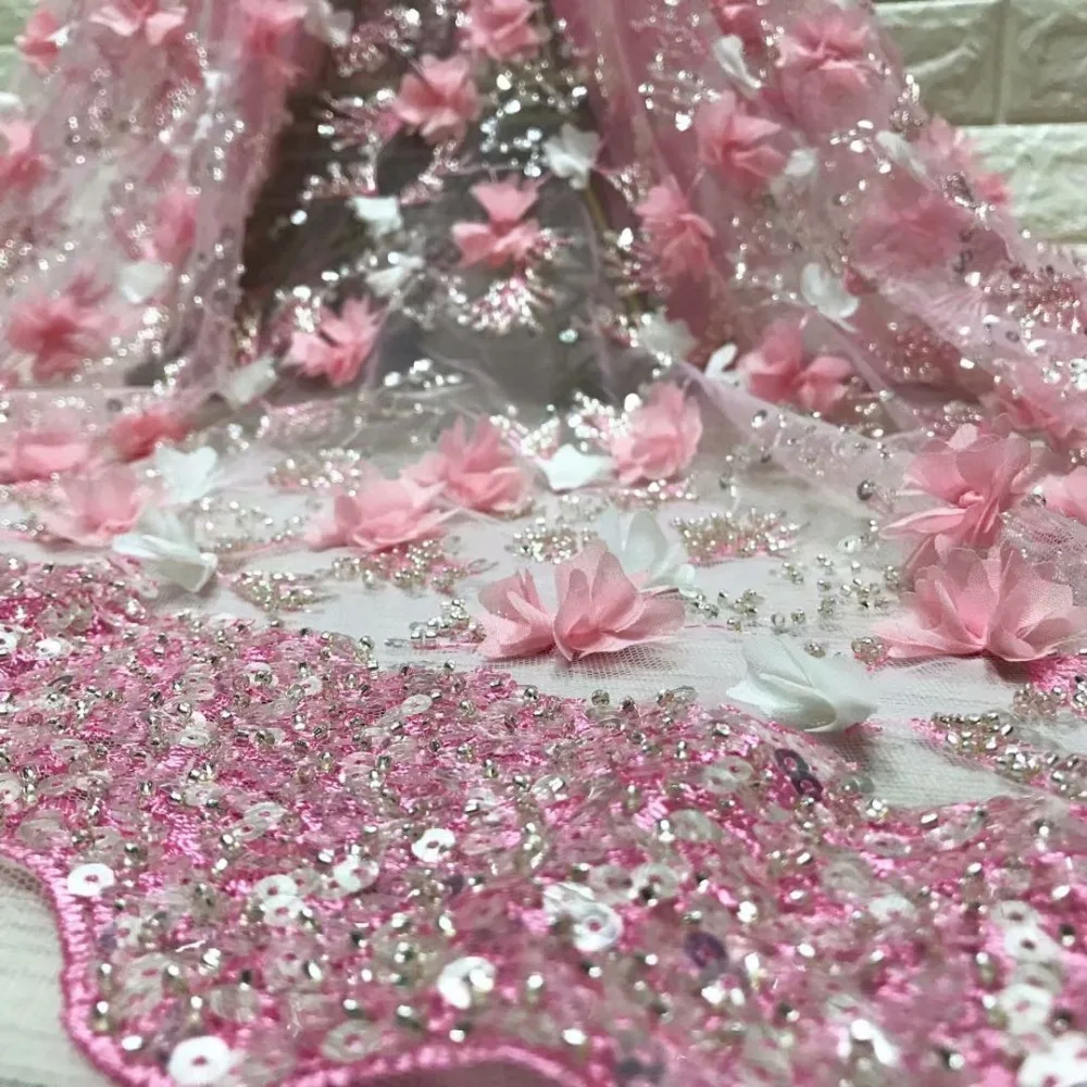 High-end luxury delicate 3D embroidery French lace fabric with vivid sequins beads African mesh suitable for wedding | Дом и сад