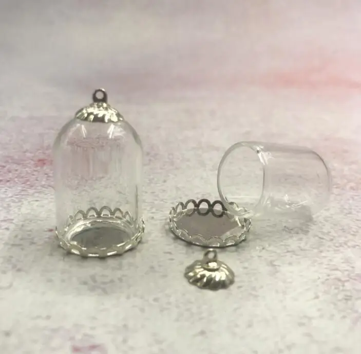 silver 9mm cap 5 шт./лот 25x18 мм стеклянный глобус пробки колокольчики кружевной лоток бусины крышка стеклянный флакон подвеска Бутылка купольная крышка банки ожерелье Фурнитура - Цвет: silver 9mm cap