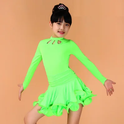 Girl Kids Long Sleeves Dance Wear Standard Latin Competition Dress Children ChaCha Rumba Tango Salsa Ballroom Dancing Chothing |