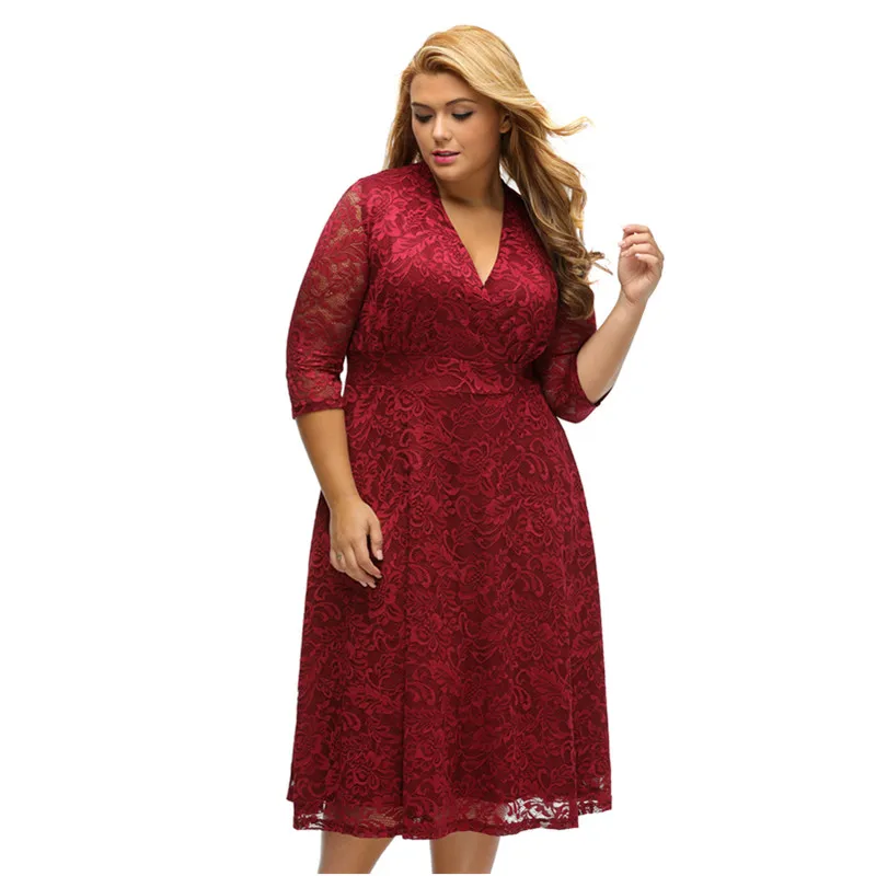 Стихарь Cfanny 2017 Новый Бургундия Кружева Формальное Skater Dress Женщины Элегантный