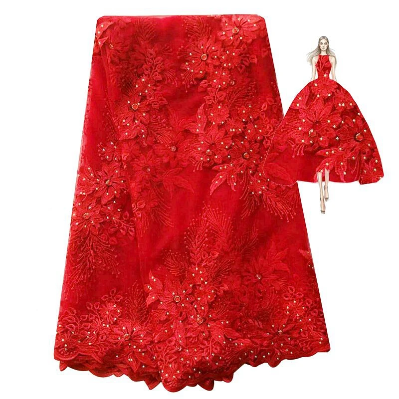 Красивая бирюзовая синяя вышитая тюль французская сетчатая кружевная ткань для