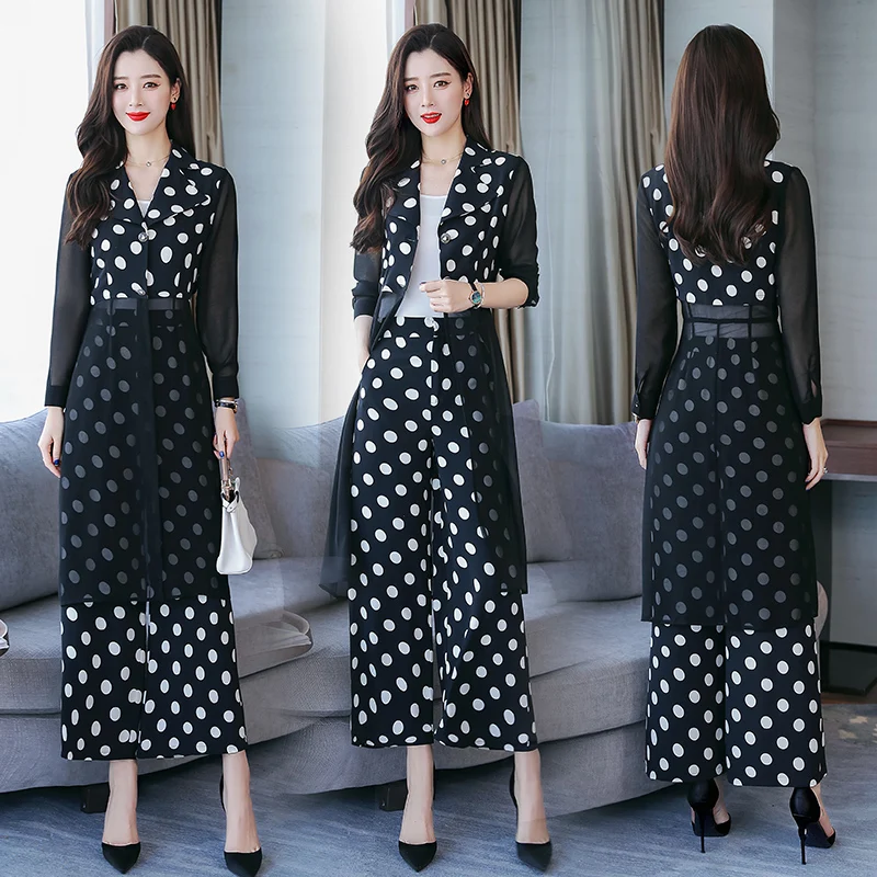Фото Wide Leg Pants Woman Suit Two Piece Set Stylish Goddess Year-old Female Costume Ensemble Femme Deux Pieces Conjunto Feminino Wide Leg Pants Woman Suit Two Piece Set Stylish Goddess Year-old Female Costume Ensemble Femme Deux Pieces Conjunto Feminino