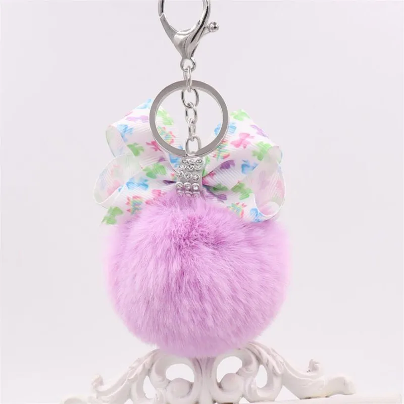 Fashion Accessories Bowknot Faux Rabbit Fur Keychain Ball Key Chains Bag Pendant Car Keyring Pompom Holder For Women | Украшения и