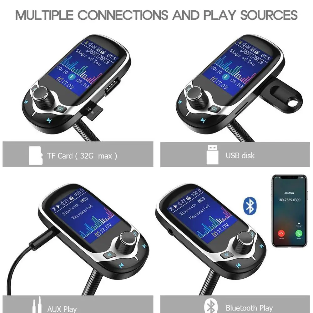 FM трансмиттер с цветным экраном для автомобиля MP3 беспроводной Bluetooth