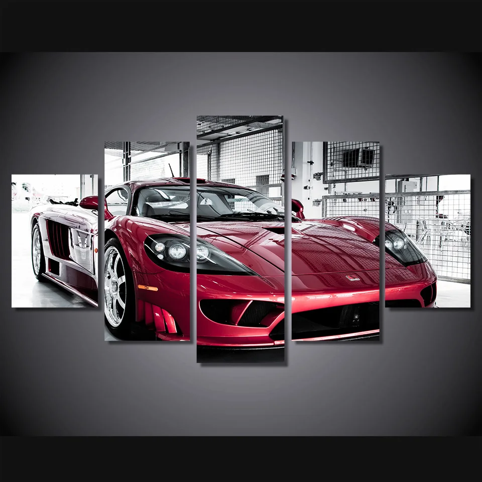 

5 Pieces Luxury Flashy Red Sports Car Paintings Modern Home Decor Modular Poster Wall Art Pictures Frame HD Printed Canvas