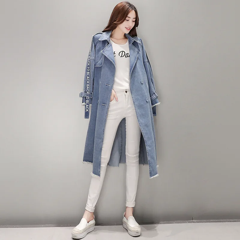 Фото Модный женский плащ свободные джинсы джинсовое пальто длинное оверсайз ветровка