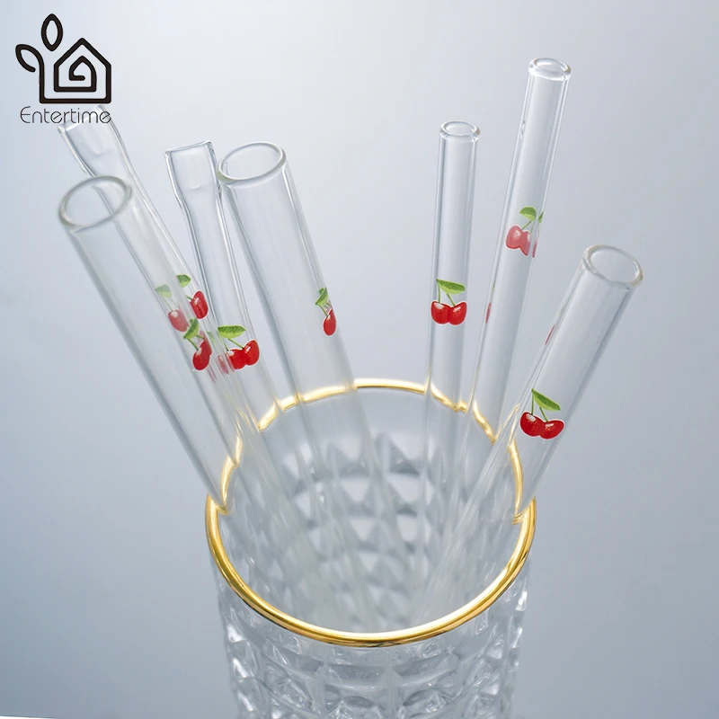 Entertime Set of 3pcs reusable printed glass straws+2 pcs cleaner brush with carry box 2sets/lot | Дом и сад