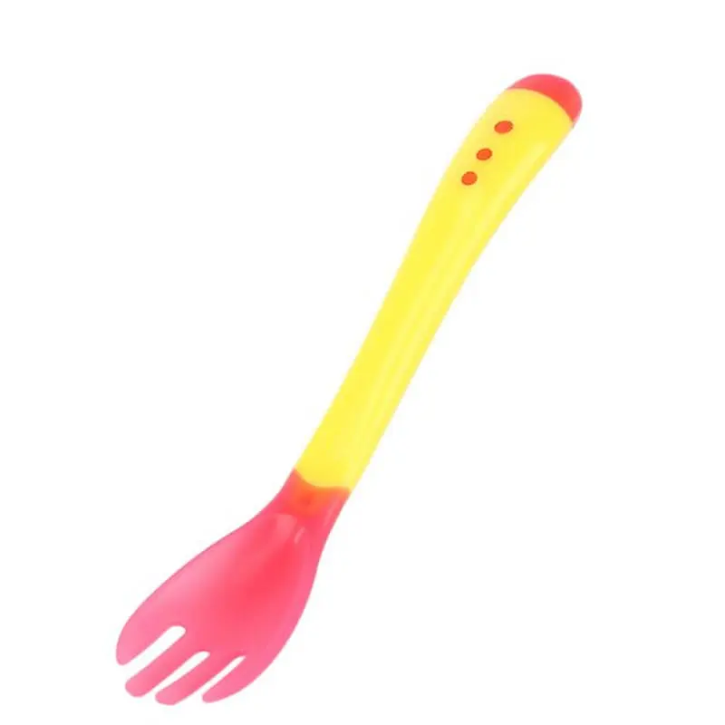 Yellow fork Детская ложка с датчиком температуры и вилкой безопасный силикон bean столовая ложка+ вилка Bebe Фидер посуда bean посуда - Цвет: Yellow fork
