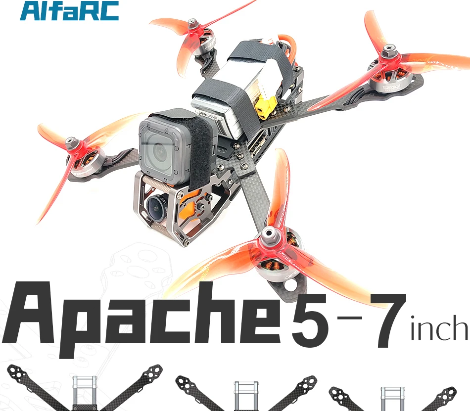 Alfarc Apache 5/6/7 дюймов углеродное волокно 230 мм/260 мм/290 мм Колесная база рамка с видом от первого лица Квадрокоптер Дрон для гонок