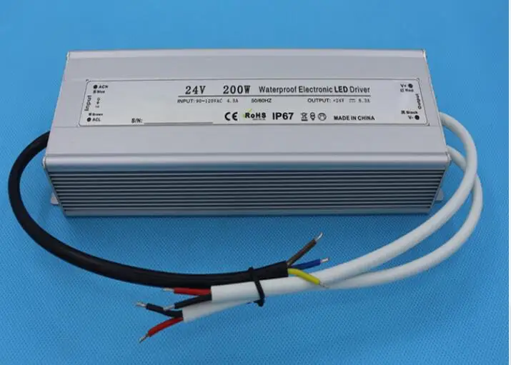 

Free Shipping AC 90-250V to DC12V DC24V 200 watts Waterproof LED Power Supply Driver Transformer, Aluminum Alloy Case