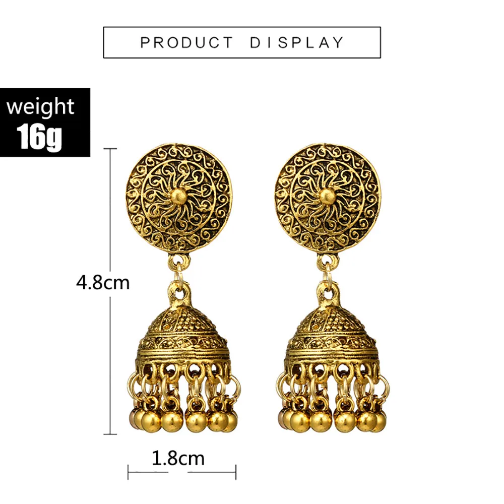 

beaded tassel earrings Alloy high quality earrings party Water droplets carved totem round ball bell hook earrings pearl L0321