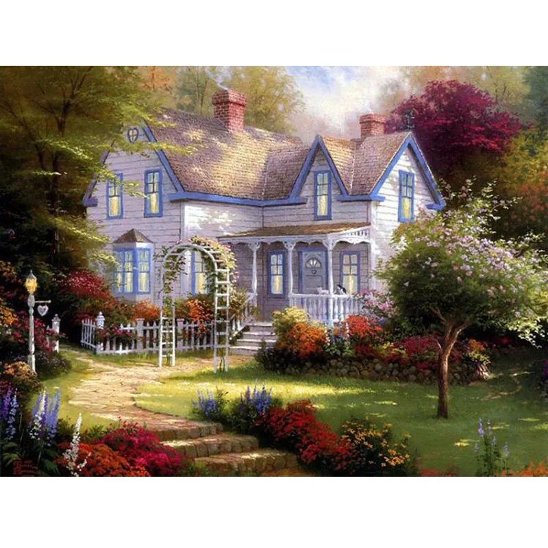 W480 Frameless Garden Villa DIY Painting By Numbers Kit Paint On Canvas Painting Calligraphy For Home Decor - Цвет: W480