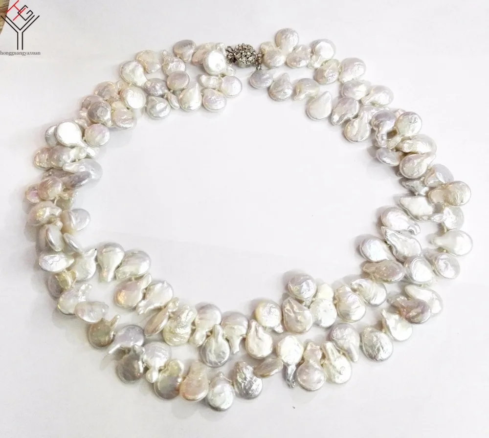 

Женские Ювелирные изделия 8x11 мм белый жемчуг 2 ряда ожерелье Капля воды жемчуг ручной работы натуральный пресноводный жемчуг подарок