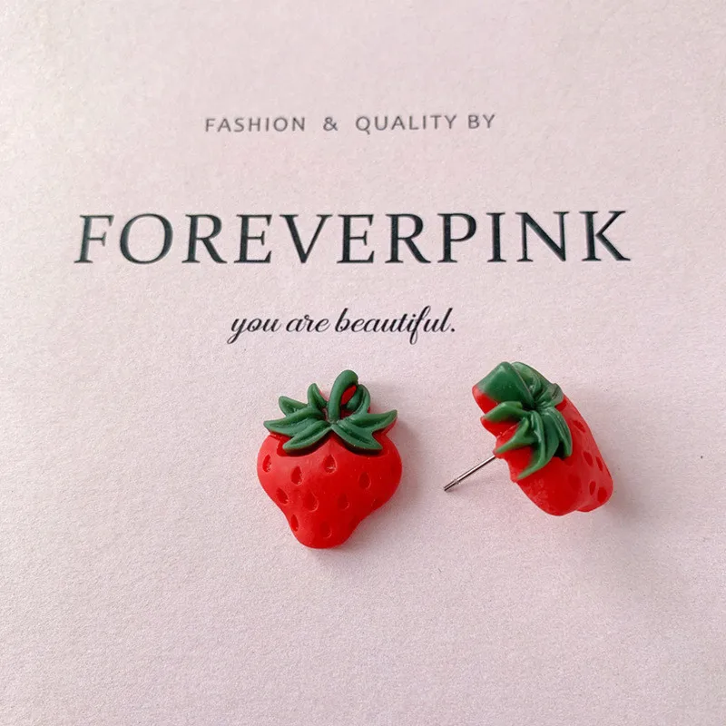 Strawberrry Stud Милые серьги-гвоздики с фруктами и клубникой для женщин, милые летние корейские серьги с бананом, Персиком, виноградом, ананасом, полимерные серьги, вечерние ювелирные изделия, подарки - Окраска металла: Strawberrry Stud