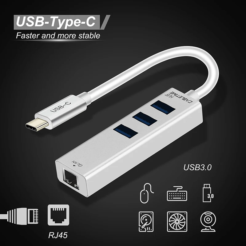 Кабель USB C Ethernet концентратор тип C к USB 3,0 RJ45 сетевая карта 4 в 1 концентратор для Windows 10 коробка 3 Android tv USB Lan C046