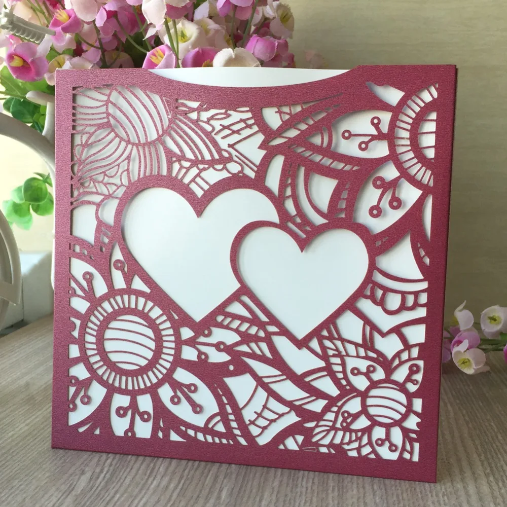 

40Pcs New Laser Cut Pocket Wedding Invitations Cards Heart Greeting Cards Business Invitations RSVP Cards Party Supplies