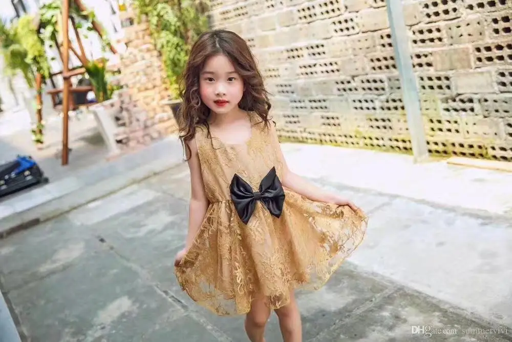 Детские девушки цветы платья 2017 летние дети луки кружева принцесса жилет платье