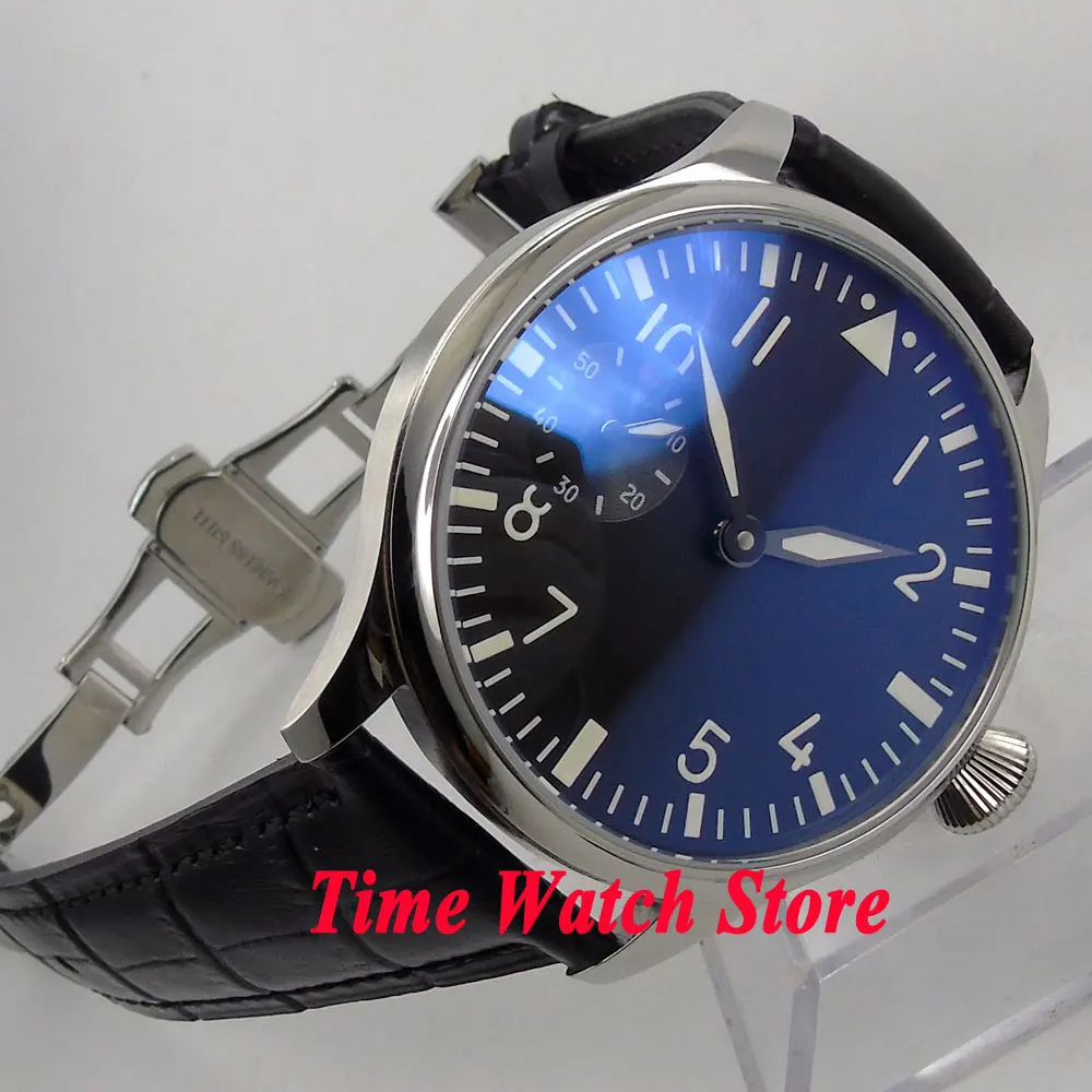 Часы Parnis 44 мм с черным циферблатом светящиеся раскладные механические 6497 ручным