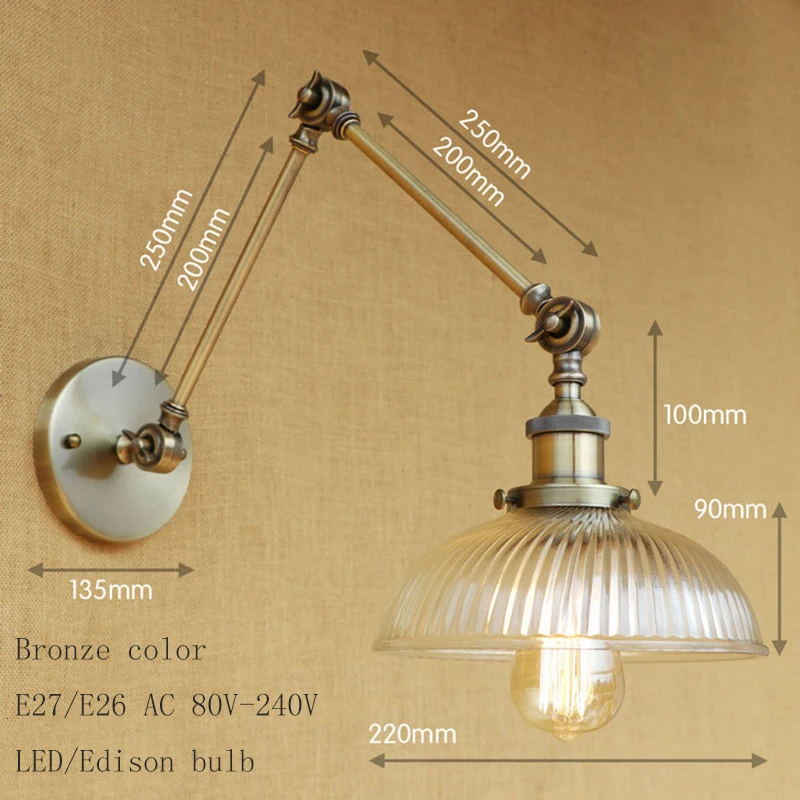 Ретро Лофт промышленный настенный светильник стеклянный абажур свободная