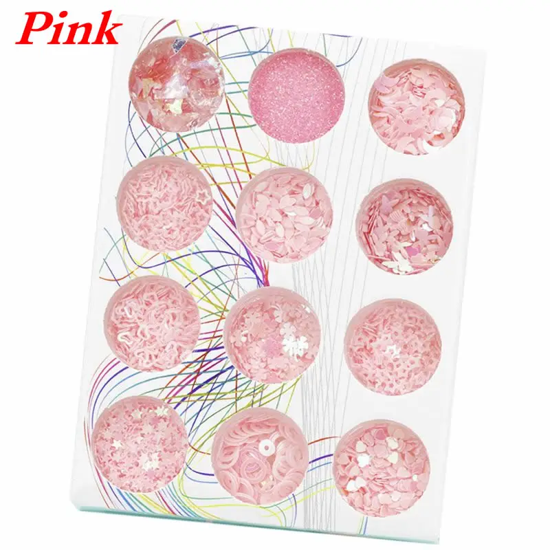 Pink 12 коробок/Набор Блестящий лазер смешанные красочные оболочки сломанные части УФ смола эпоксидная смола, форма для изготовления ювелирных изделий - Цвет: Pink