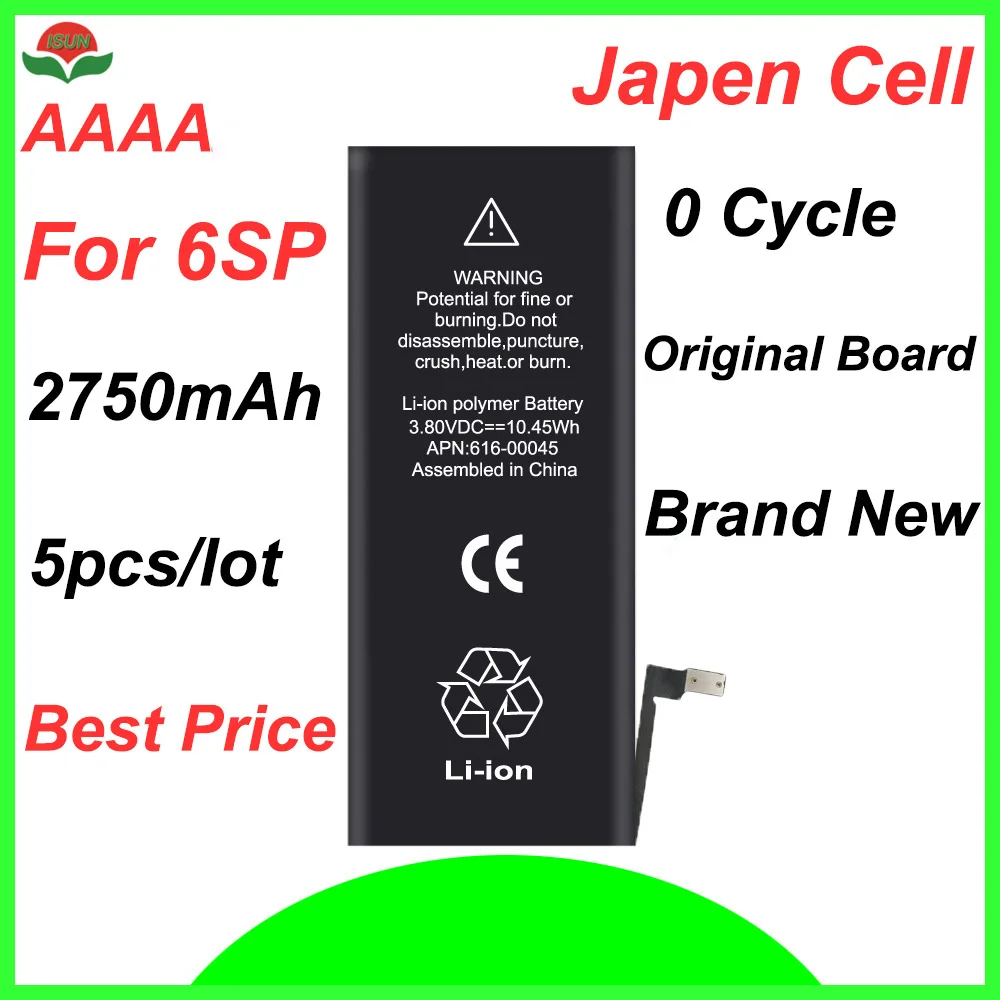 

ISUN 5pcs/lot AAAA Brand New Replacement Battery for iPhone 6s Plus + 616-00042 Li-Ion 2750mAh 3.82V