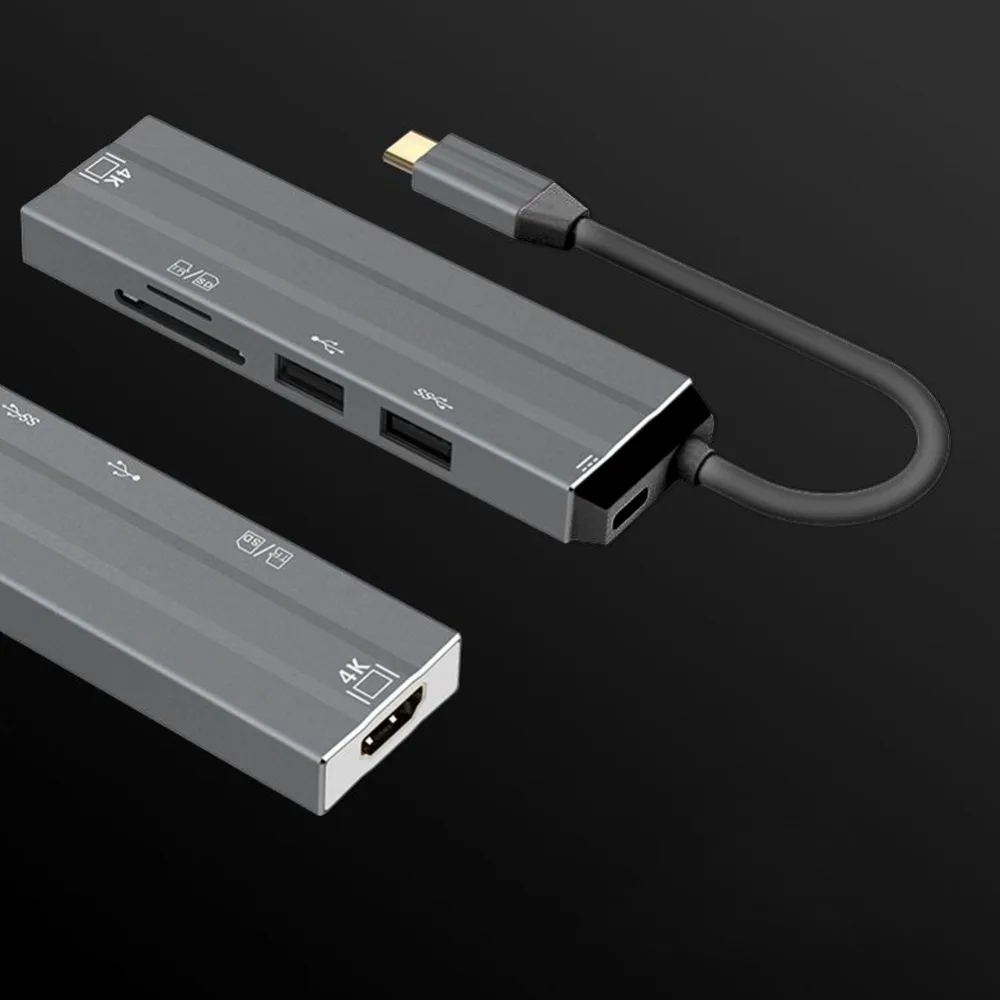 6 в 1 4K HD USB-C концентратор видео аудио кабель адаптер Тип C к HDMI usb 3,0/usb 2,0 с SD/TF кард-ридер Тип C USB концентраторы