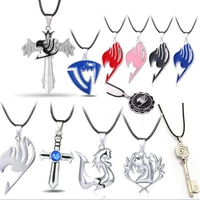 hsic mixed style anime fairy tail necklace metal pendant necklace black leather chain women men jewelry cosplay accessories gift