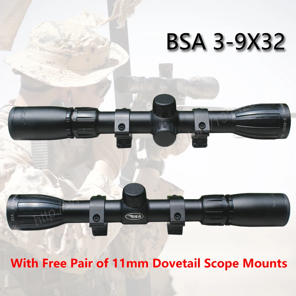 Оригинальный BSA 3-9x32 Воздушный пистолет Mildot тактический оптический прицел