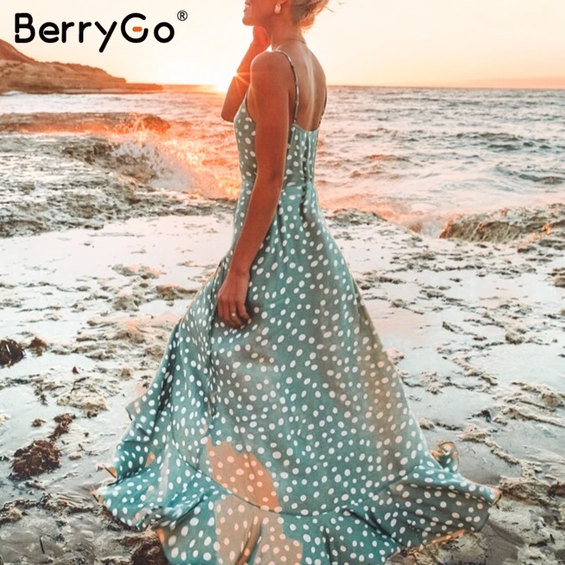 BerryGo сексуальное платье с v-образным вырезом и принтом в горошек boho Летнее женское