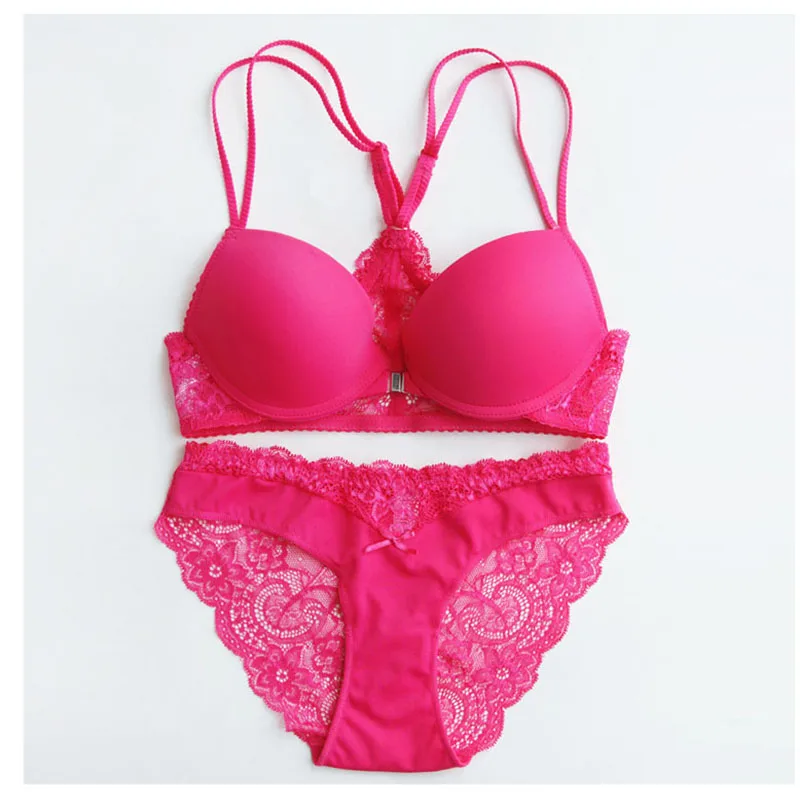 CR Intimates 2017 New Women Sexy Lingerie Lace Y-line Straps Front Closure Bra Hollow Out Panties Bra set Underwear WI473