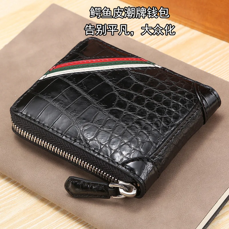 

Wallet men's tide brand ultra-thin leather zipper large capacity short driver's license small wallet anti-theft brush crocodile
