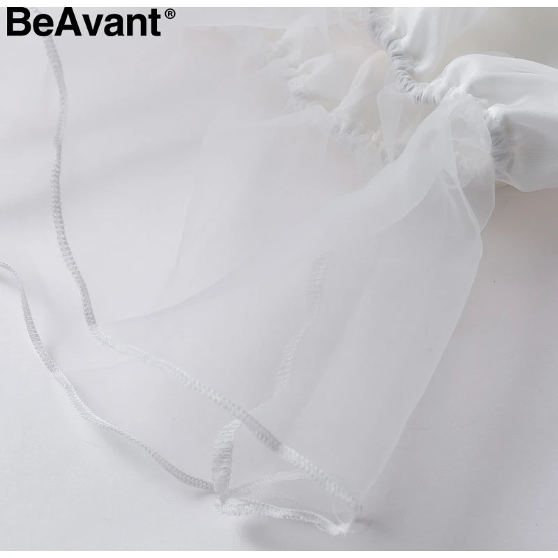 BeAvant, белый женский короткий топ с открытыми плечами, прозрачный сетчатый рукав, женские топы, рубашки, вечерние, Клубные, с вырезом лодочкой, женские шикарные топы, майки