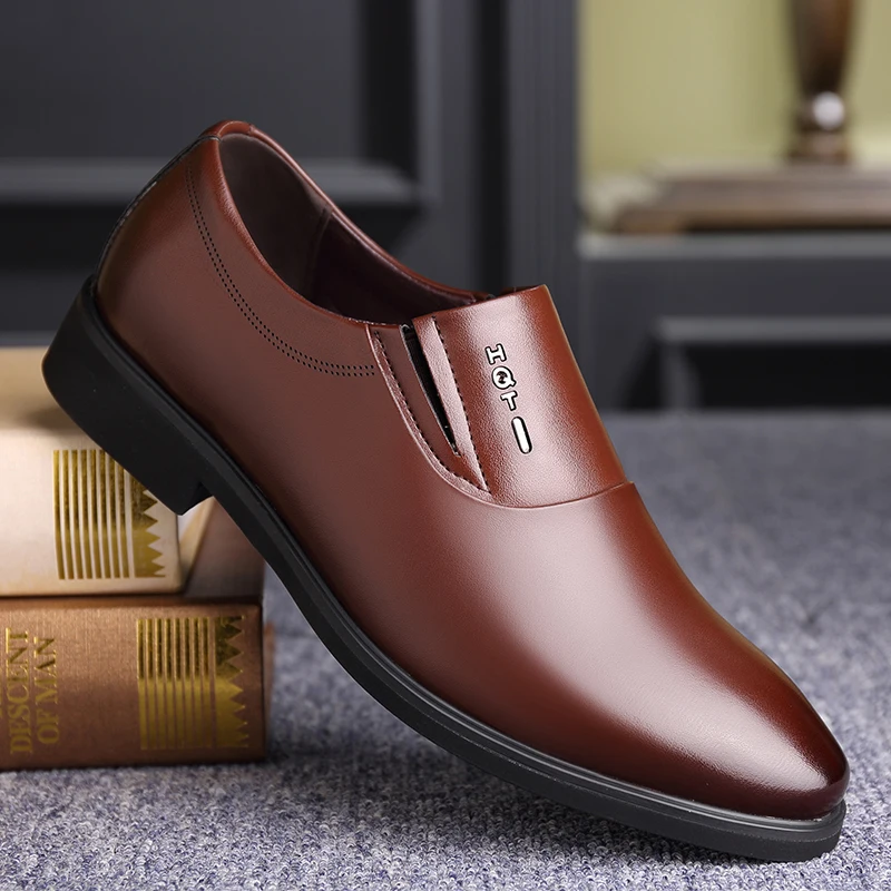 

Men's dress shoes classic brown black slip on leather shoe man elegant office work & wedding party formal leather shoes for men