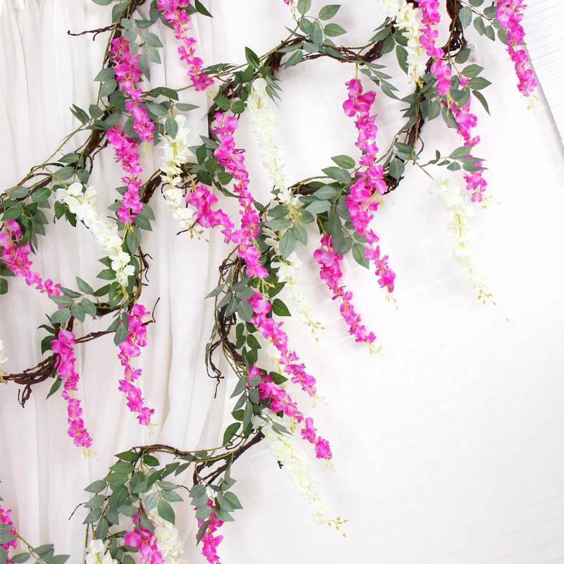 

home wedding decorative fake silk flowers rattan High Artificial wisteria flower vine Bride flower Garland For Home Garden Hotel