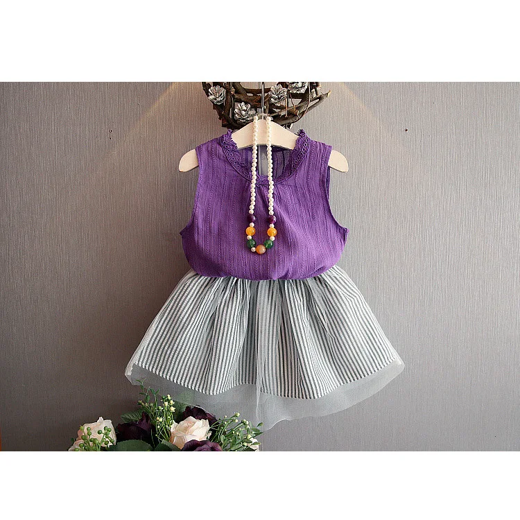 Новый летний костюм для девочек Корейская футболка без рукавов + платье Детский