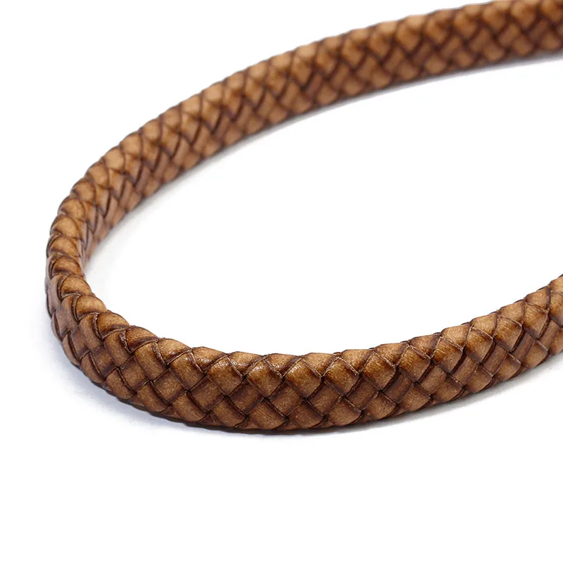 1 ярд/лот 10 мм 12 мм ширина черный коричневый плоский натуральная кожа шнур, веревка нить для браслетов материалы для изготовления ювелирных изделий - Цвет: Brown