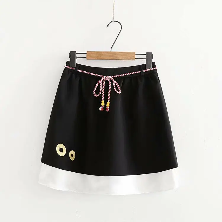 black dress MERRY PRETTY женские наборы мультфильм вышивка короткий рукав хлопок футболка и мини юбка комплект из двух частей эластичный пояс на шнуровке юбка - Цвет: black dress