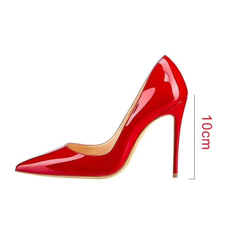 10CM HEEL Red ElisabetTang/белые туфли; женские красные туфли на высоком каблуке; черные туфли-лодочки; Серебристые лакированные свадебные туфли-лодочки на шпильке; пикантная женская обувь - Цвет: 10CM HEEL Red