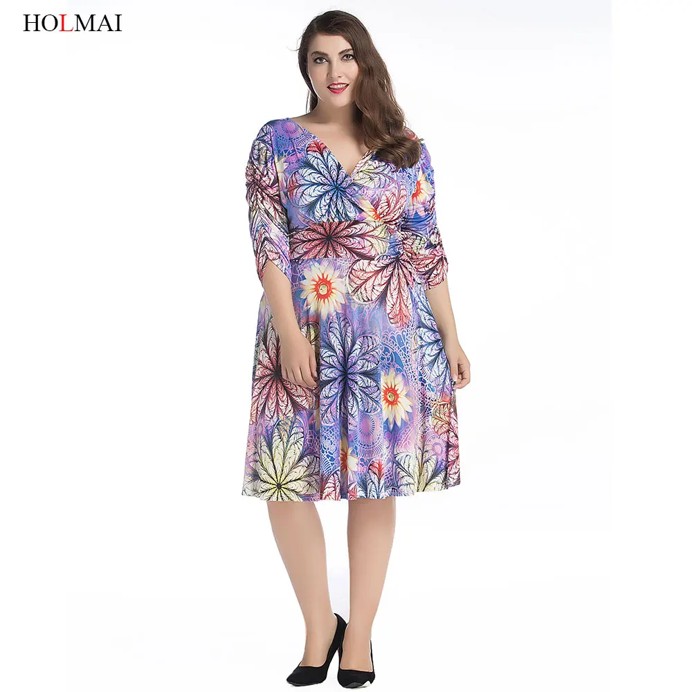 L-7xl элегантная женщина цветочный принт плюс размер богемный пляж dress летние дамы