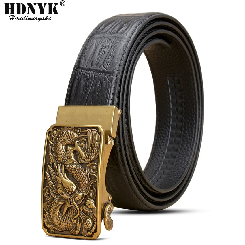 New Design Men's Luxury Dragon Belt Genuine Leather for Men Automatic Buckle Belts Fashion High Quality Belt Leisure Waistband