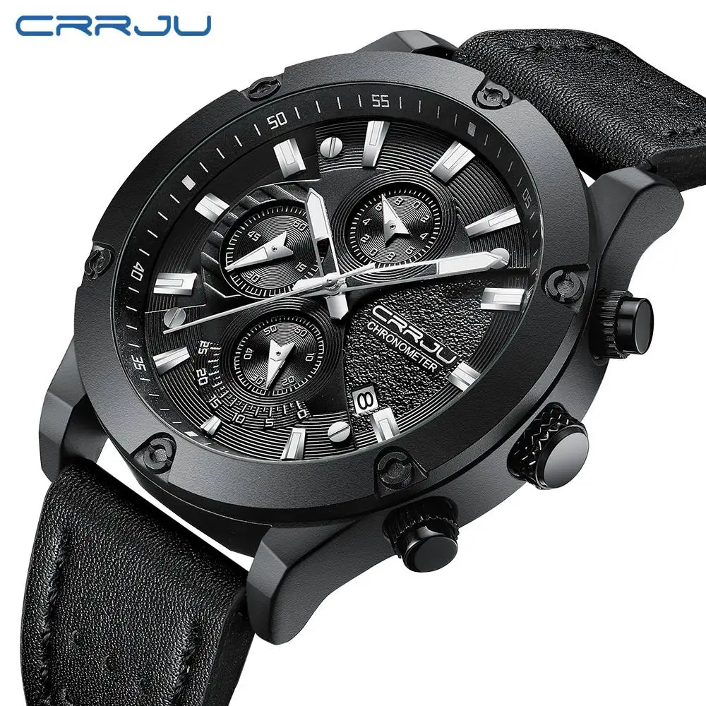 

CRRJU Luxury Military Sport Watch Top Brand Big Dial Chronograph Men's Watch Men Waterproof Calendar Clock relogio masculino