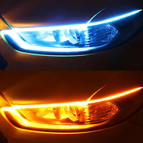 Ice Blue-Yellow Универсальный автомобильный DRL светодиодный дневные ходовые огни белый указатель поворота желтая направляющая полоса для сборки фар Прямая поставка - Цвет: Ice Blue-Yellow