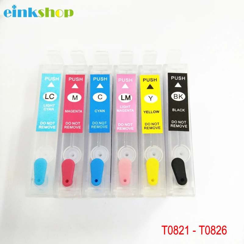 Einkshop T0821 T0826 многоразовый чернильный картридж для Epson T0821N Stylus R270 R390 RX590 TX700W TX800W TX720