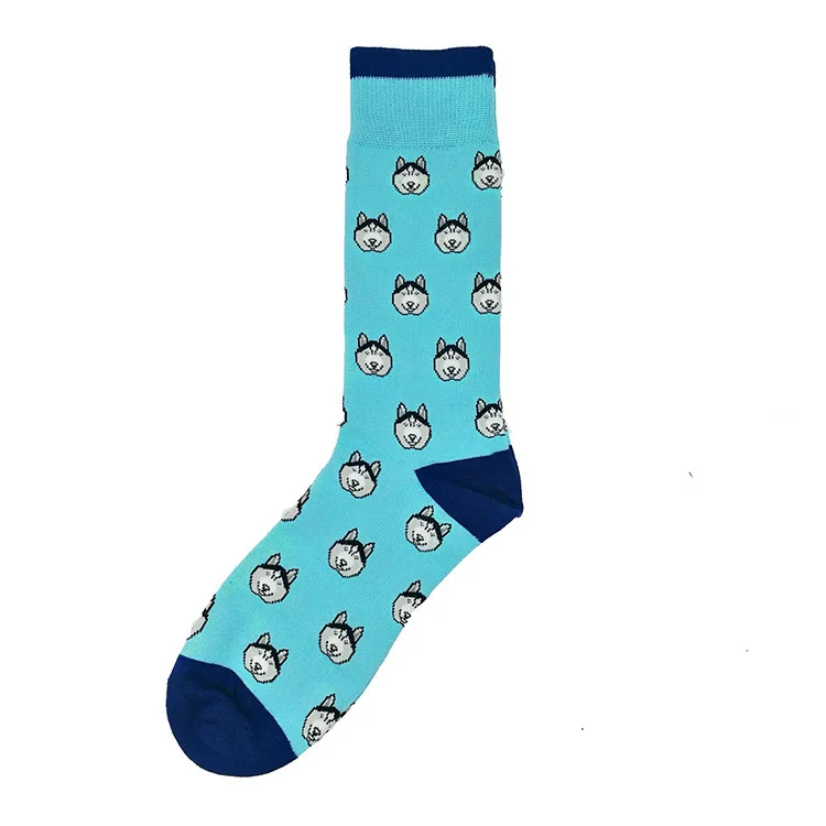Light Blue HUSTKY PEONFLY/мужские носки, японский стиль, хлопковые Разноцветные носки в полоску с забавными радужными рисунками, носки для покера, повседневные носки, Calcetines Hombre - Цвет: Light Blue HUSTKY