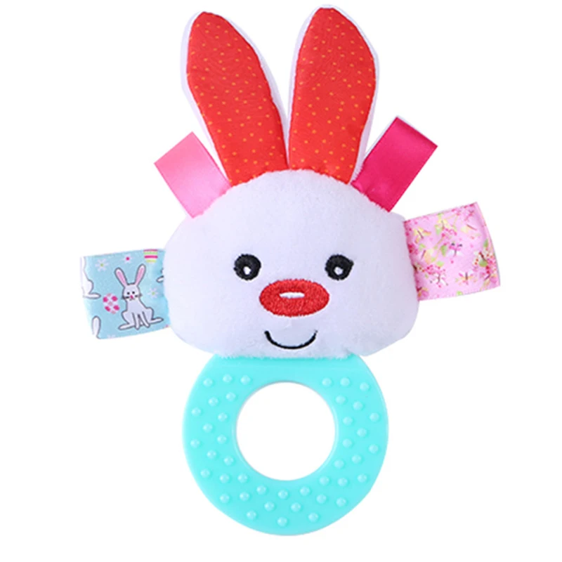 

Infant Cartoon Animals Toys Hand Grasping Silicone Teether Rubber Rattle Doll BB 0-12 Month Plush Stuffed Educational Toy