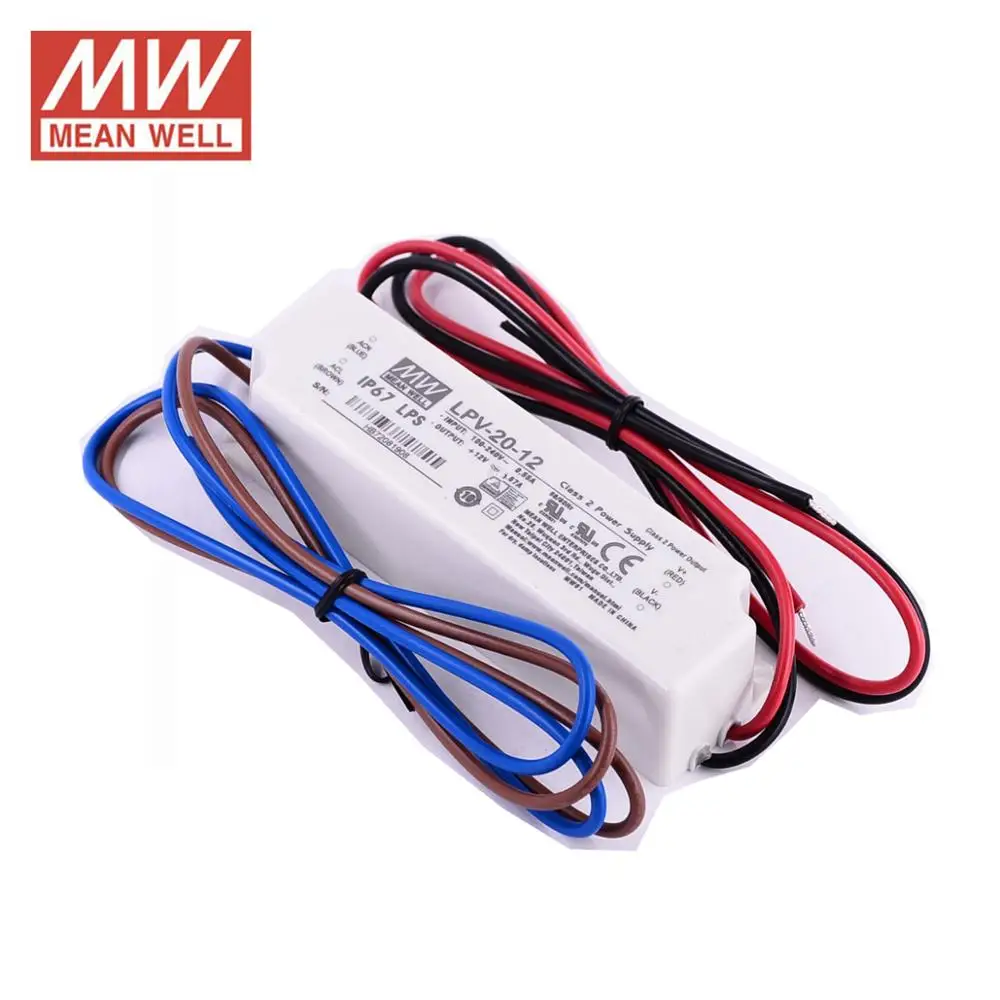 Оригинальный Средний хорошо LPV 20W 1.67A 12 V Светодиодный источник питания IP67 5 3A